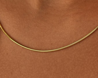 14K Gold Herringbone Necklace , Snake Chain Necklace , Herringbone Choker Necklace , Gold Chain Necklace , Mother's Day Gift , Gold Chain