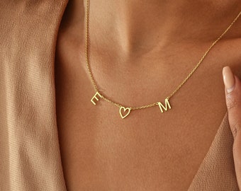 Collier en or 14 carats à deux lettres, collier d'initiales personnalisé, collier à initiales multiples, cadeau personnalisé, bijoux en or faits main, cadeau pour elle