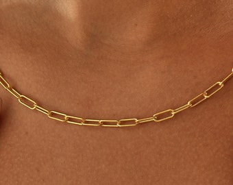 14K Gold Paperclip Chain Necklace , Link Chain Necklace , Paperclip Choker Necklace , Link Chain Choker , Gift for Her , Necklace for Women