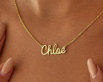 14K Gold Custom Name Nameplate Necklace , Gold Name Necklace , Personalized Jewelry , Mama Necklace , Gifts for Mother , Mother's Day Gifts