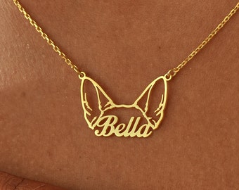 14K Gold Dog Name Necklace , Custom Dog Ears Necklace , Pet Jewelry , Pet Memorial Gift , Dog Necklace ,Personalized Gift ,Mother's Day Gift