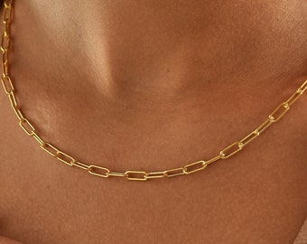 14K Gold Chain Necklace , Link Chain Necklace , Paperclip Chain Necklace , Link Chain Choker , Paperclip Choker , Gold Chain Necklace , Gift