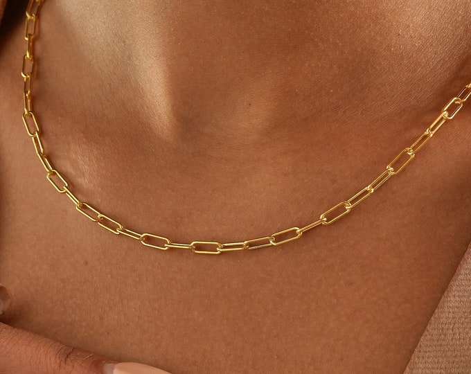 14K Gold Link Chain Necklace , Paperclip Chain Necklace , Everyday Chain Necklace , Link Chain Choker , Gold Link Chain , Paperclip Necklace