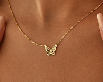 14K Gold Winzige Schmetterling Halskette, zierliche Gold Halskette für Frauen, Kinder Halskette, Muttertagsgeschenk, Gold Schmetterling Halskette, Geburtstagsgeschenk