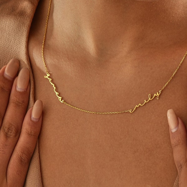 Collar de oro de 14K con múltiples nombres, collar de dos nombres, joyería personalizada, collar con nombre de oro, regalos personalizados, collar de oro para mamá