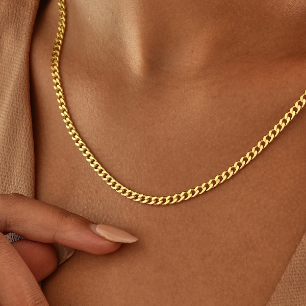 14K Gold Chain Necklace , Curb Chain , Cuban Chain , Necklace for Women , Birthday Gift , Wedding Gift , Bridesmaid Gifts , Gift for Her