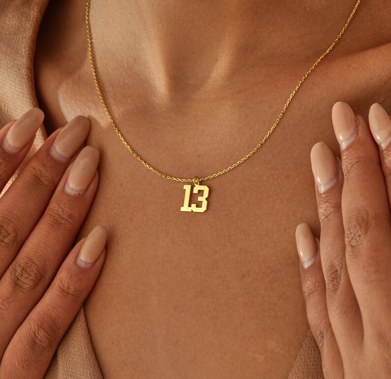 14K Gold Number Necklace , Baseball Necklace With Number, Lucky Number Necklace , Gold Number Pendant , Gift For Kids , Personalized Jewelry image 3