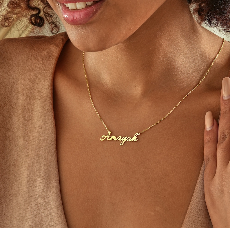 14K Gold Name Necklace , Personalized Jewelry , Nameplate Necklace , Custom Name Jewelry , Custom Name Necklace,Mama Necklace ,Kids Necklace image 8