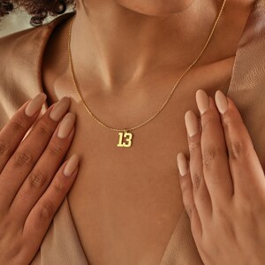 14K Gold Number Necklace , Baseball Necklace With Number, Lucky Number Necklace , Gold Number Pendant , Gift For Kids , Personalized Jewelry image 7