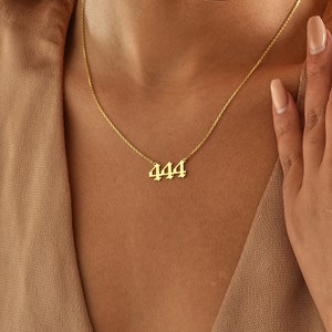 14K Gold Angel Number Necklace , Custom Number Necklace , Lucky Number Necklace , 111 , 222 , 333 , 444 , 555 , 666 , 777 , 888 , 999 , 000 image 2