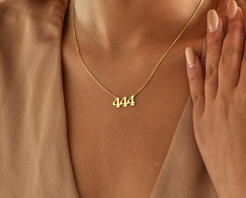 14K Gold Angel Number Necklace , Custom Number Necklace , Lucky Number Necklace , 111 , 222 , 333 , 444 , 555 , 666 , 777 , 888 , 999 , 000 image 2