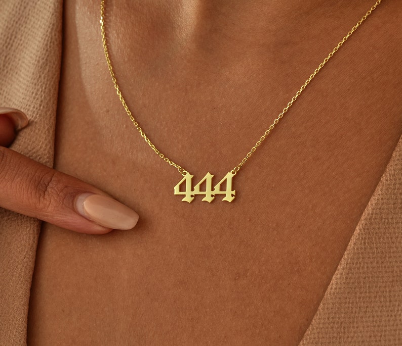 14K Gold Angel Number Necklace , Custom Number Necklace , Lucky Number Necklace , 111 , 222 , 333 , 444 , 555 , 666 , 777 , 888 , 999 , 000 image 6