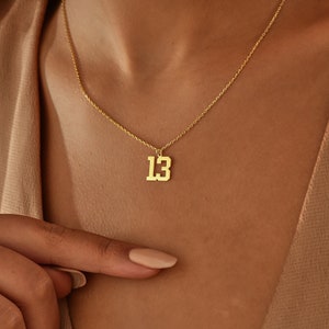 14K Gold Number Necklace , Baseball Necklace With Number, Lucky Number Necklace , Gold Number Pendant , Gift For Kids , Personalized Jewelry image 9