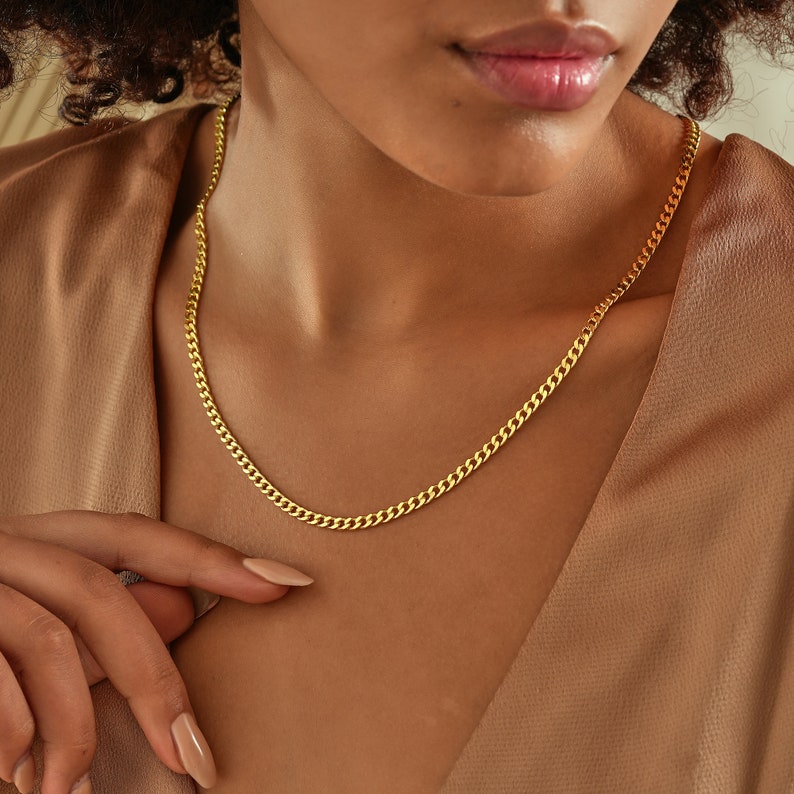 14K Gold Curb Chain Necklace , Gold Chain Necklace , Everyday Chain Choker , Cuban Chain Necklace , Gold Cuban Chain , Gift for Mom , Chains zdjęcie 8