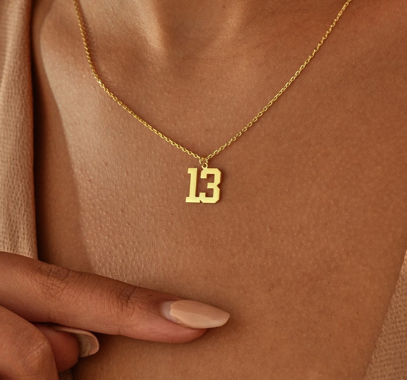 14K Gold Number Necklace , Baseball Necklace With Number, Lucky Number Necklace , Gold Number Pendant , Gift For Kids , Personalized Jewelry image 1