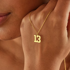 14K Gold Number Necklace , Baseball Necklace With Number, Lucky Number Necklace , Gold Number Pendant , Gift For Kids , Personalized Jewelry image 5