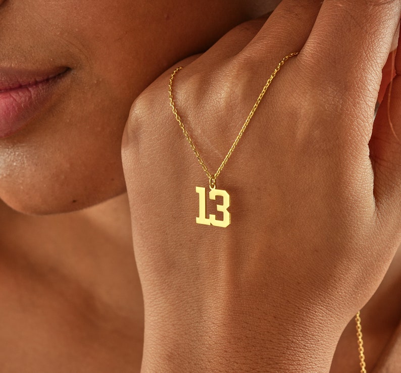 14K Gold Number Necklace , Baseball Necklace With Number, Lucky Number Necklace , Gold Number Pendant , Gift For Kids , Personalized Jewelry image 5