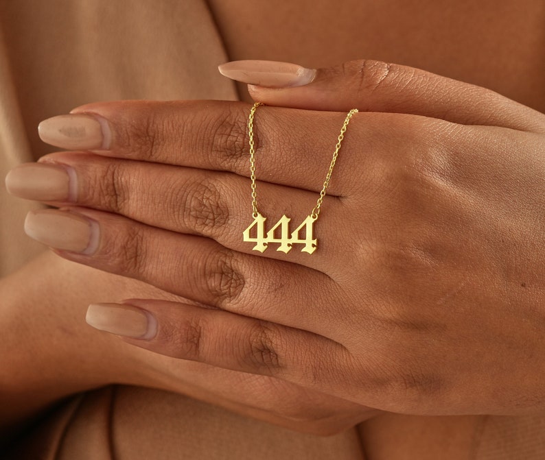 14K Gold Angel Number Necklace , Custom Number Necklace , Lucky Number Necklace , 111 , 222 , 333 , 444 , 555 , 666 , 777 , 888 , 999 , 000 image 1