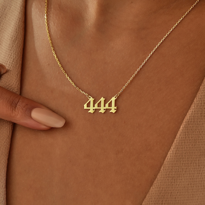 14K Gold Angel Number Necklace , Custom Number Necklace , Lucky Number Necklace , 111 , 222 , 333 , 444 , 555 , 666 , 777 , 888 , 999 , 000 image 9