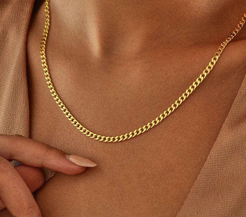 14K Gold Curb Chain Necklace , Gold Chain Necklace , Everyday Chain Choker , Cuban Chain Necklace , Gold Cuban Chain , Gift for Mom , Chains zdjęcie 1
