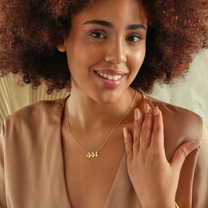 14K Gold Angel Number Necklace , Custom Number Necklace , Lucky Number Necklace , 111 , 222 , 333 , 444 , 555 , 666 , 777 , 888 , 999 , 000 image 5