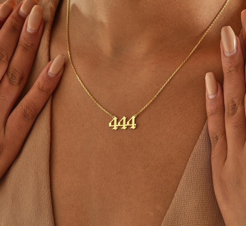 14K Gold Angel Number Necklace , Custom Number Necklace , Lucky Number Necklace , 111 , 222 , 333 , 444 , 555 , 666 , 777 , 888 , 999 , 000 image 4