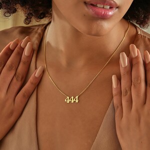 14K Gold Angel Number Necklace , Custom Number Necklace , Lucky Number Necklace , 111 , 222 , 333 , 444 , 555 , 666 , 777 , 888 , 999 , 000 image 8