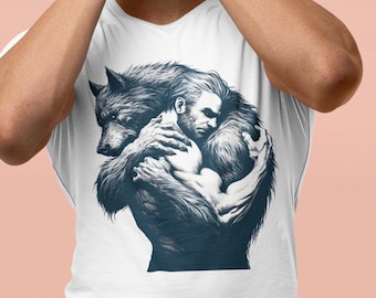 Man and Werewolf T-shirt Pride Unisex Top Mens Adult Tee Shirt Gift For Womens, Gay Werewolf Top, Gift for Monster Fans, LGBTQ Inclusive