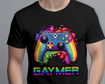 PridePlay LGBT Gaming Controller T-shirt Pride Unisex Top Mens Adult Shirt Gift For Womens , Gaymer Tee, Game Control Gift for Gamers