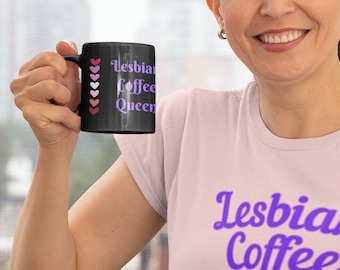 Lesbian Coffee Queen LGBT Coffee Mug 11oz, Caffeine Queen Cup for Lesbian Coffee Lovers, Lesbian Pride Colors for LGBTQ