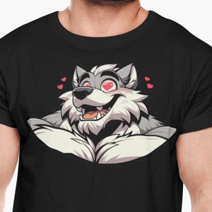 Lovestruck Muscular Werewolf T-Shirt, Furry Shirt, Wolf Fursona Pride Top, Furry Canine Tee, Gift for Furries and Werewolf Fans image 1