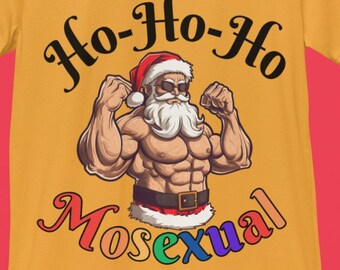 Ho-Ho-Homosexual Festive and Playful Pride T-shirt Pride Unisex Top Mens Adult Tee Shirt Gift For Gay Men, Sexy Santa Art, LGBT Xmas Gift