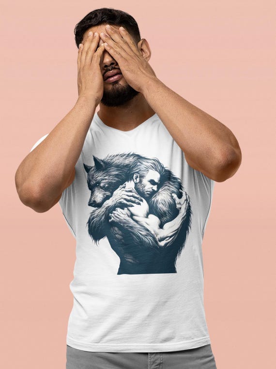 Man and Werewolf T-shirt Pride Unisex Top Mens Adult Tee Shirt Gift For Womens, Gay Werewolf Top, Gift for Monster Fans, LGBTQ Inclusive