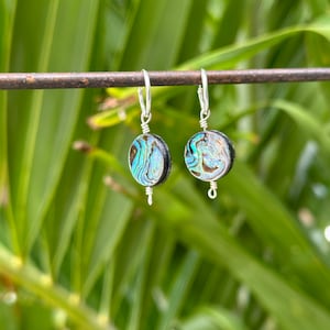 Sterling Silver Hoop Abalone Earrings