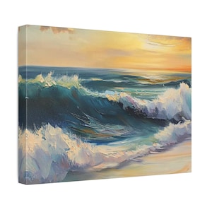 Ocean Wave Canvas Wall Art, Abstract Seascape Painting, Beach Decor, Coastal Home, Nautical Ocean Art Print, Sea Wave Canvas