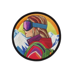 Girl Ski Patch looking up the Mountain, Skiing Iron-On Patches, Winter Sports Patch, Ski Accessories, Ski Jacket Patch, Ski Bag Decoration