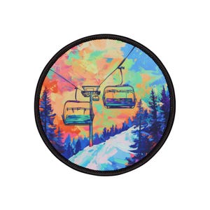Pop Art Chairlift Iron-On Patch - Colorful Ski Patch for Backpack, SkiBag, Jacket, - DIY Patches, Skiing Gift, Ski Resort