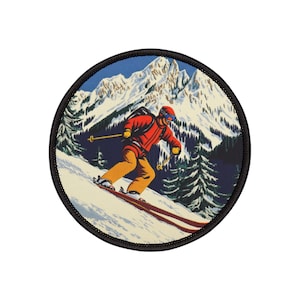 Skier Iron-On Patch, Winter Sports Applique