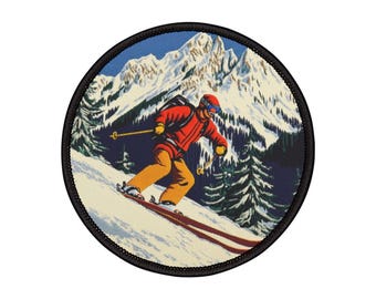 Skier Iron-On Patch, Winter Sports Applique