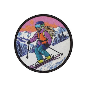 Girl Ski Patch, Skiing Iron-On Patches, Winter Sports Patch, Ski Accessories, Ski Jacket Patch, Ski Bag Decoration