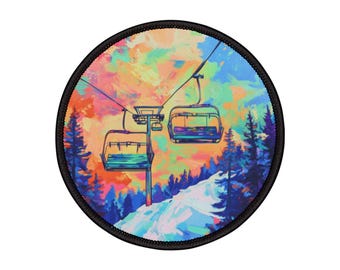 Pop Art Sesselbahn Bügelbild – Bunte Ski Jacke Applikation