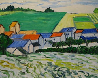 Hand-Painted Van Gogh Style Oil Painting: Impressionist Landscape Canvas 20x24 INCH