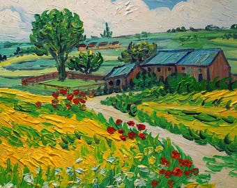 Hand-Painted Van Gogh Style Oil Painting: Country Path Impressionist Art 24x20 Inch