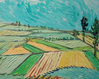 Van Gogh Style Wheat Field Oil Painting: Hand-Painted Impressionist Art 20x24