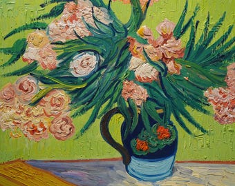 Van Gogh Style Oil Painting: Vase with Oleanders, Hand-Painted Canvas Art (20x24 inch)