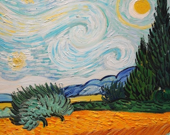 Hand-Painted Van Gogh Style Wheat Field Oil Painting: 24x20 Impressionist Canvas