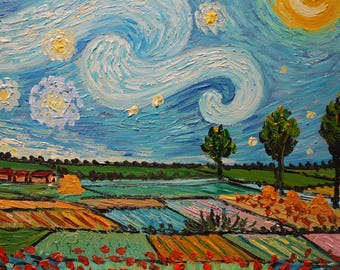 Hand-Painted Van Gogh Style Wheat Field Oil Painting: 20x24 Canvas