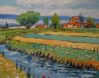 Hand-Painted Van Gogh Style Oil Painting: Impressionist Landscape 24x20