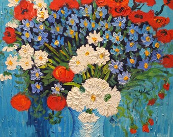 Hand-Painted Van Gogh Style Floral Oil Painting: 24x20 Canvas Art