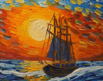 Van Gogh Style Sailboat Oil Painting: Hand-Painted Impressionist Art 20x24